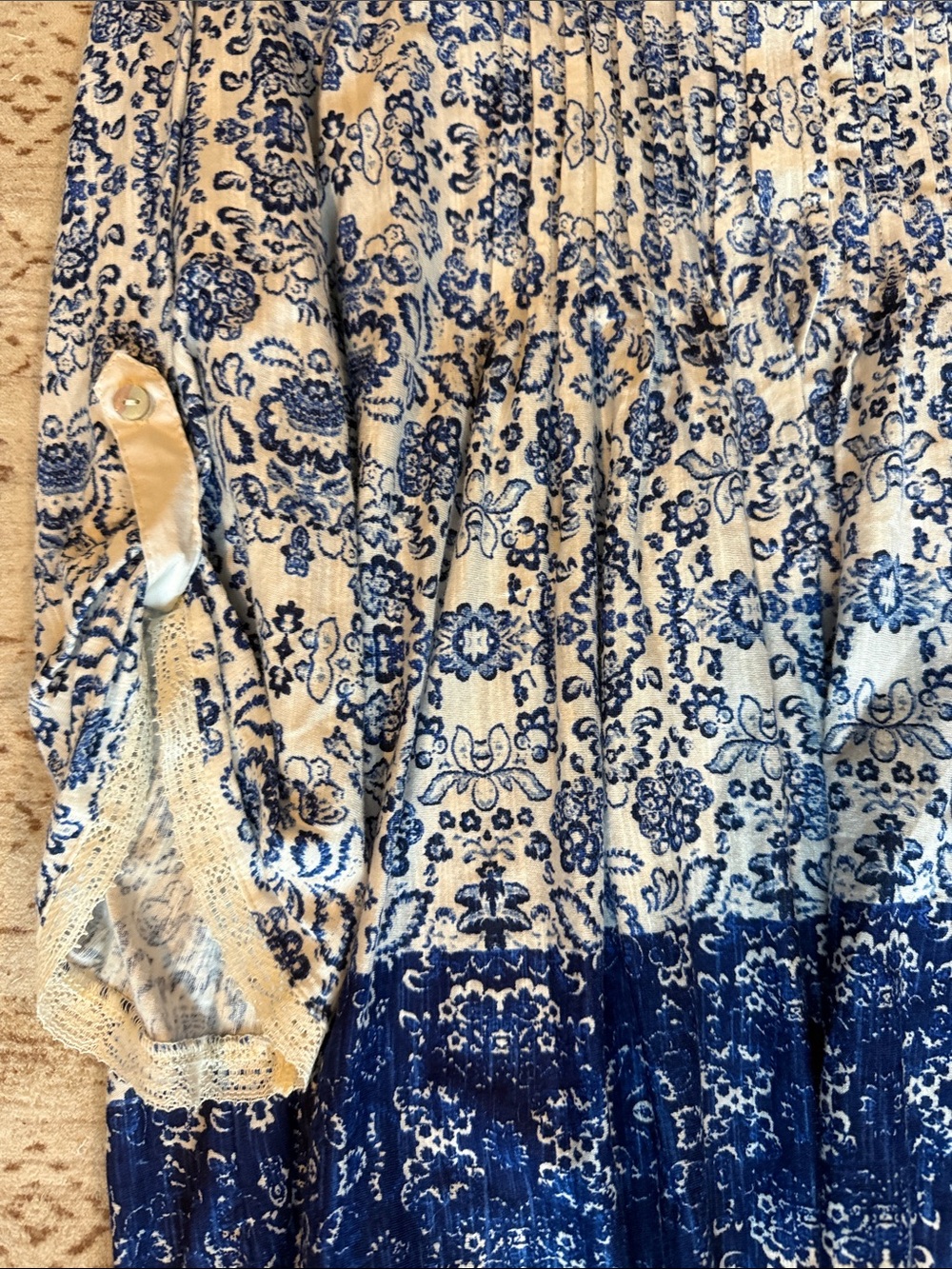 Vintage America Blue and White Printed Peasant Top - Picture 2 of 6